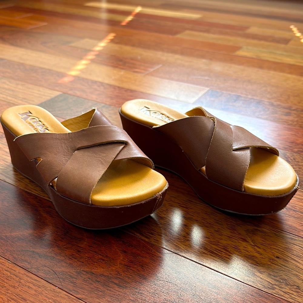 COPY - Kork-Ease brown leather platform sandals